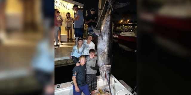 Hunter Irvine, Timmy Maddock, Jeremy Rafferty, and Jaime Johanson, who are all between the ages of 17 and 21 caught Florida's biggest swordfish last week.