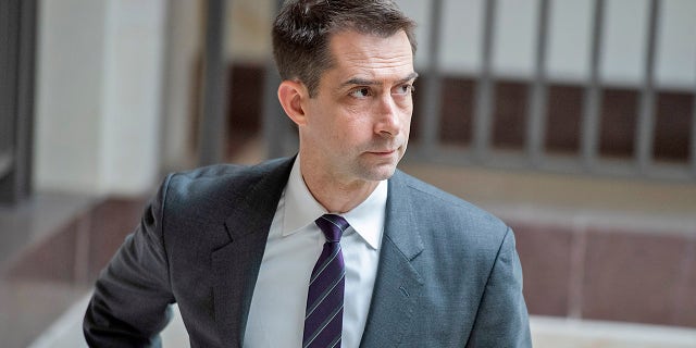 Sen. Tom Cotton, R-Ark., is seen in the Capitol Visitor Center on Tuesday, May 19, 2020. Cotton was one of a number of high profile speakers at CPAC on Friday. (Photo By Tom Williams/CQ-Roll Call, Inc via Getty Images)
