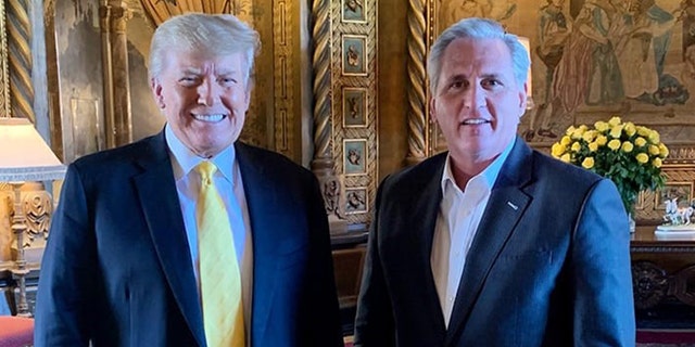 Former President Trump and House Minority Leader Kevin McCarthy, R-California, meet on January 28, 2021 at Mar-a-lago.