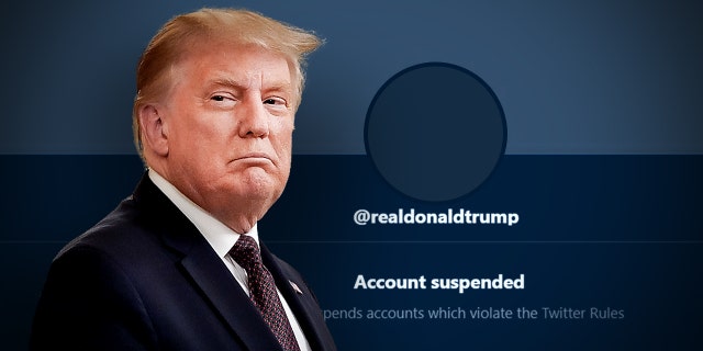 A photo of Donald Trump with his suspended Twitter account.