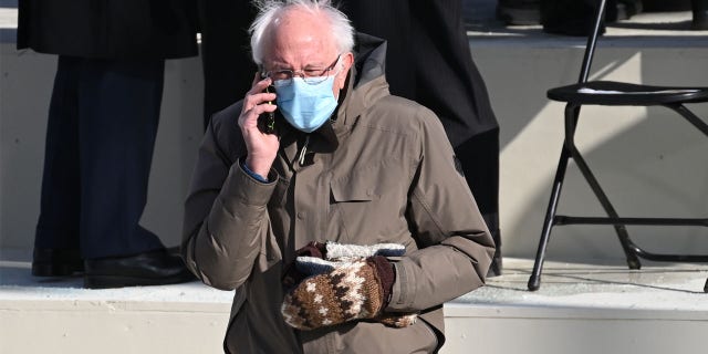 Vermont Sen. Bernie Sanders arrives for the 59th presidential inauguration at the U.S. Capitol for President-elect Biden in Washington, Wednesday, Jan. 20, 2021.