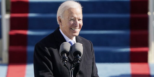 President Joe Biden speaks at the 59th Presidential Inauguration at the U.S. Capitol in Washington on Wednesday, January 20, 2021. Biden has said he is committed to bipartisanship, but Hawley told Fox News he is not. not seen much from the president.  (AP Photo / Patrick Semansky, Pool)