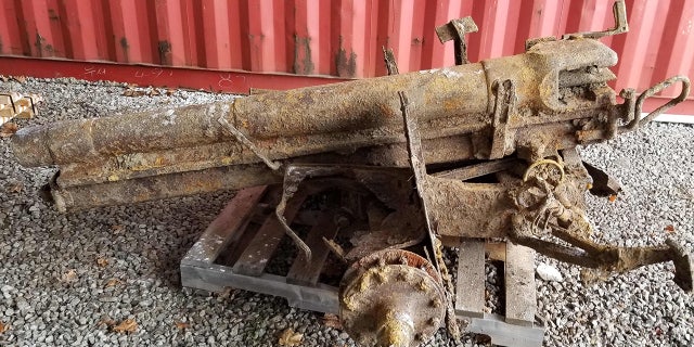 AMHERSTBURG, ONTARIO, CANADA A lost German artillery gun from the first world war has been uncovered by stunned Canadian builders, an estimated 4,000 miles from where it was last fired (Credit: Pen News/Aldo DiCarlo)