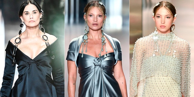 Demi Moore, left, Kate Moss, center, and Lila Moss, right, all walked the runway at Paris Fashion Week.