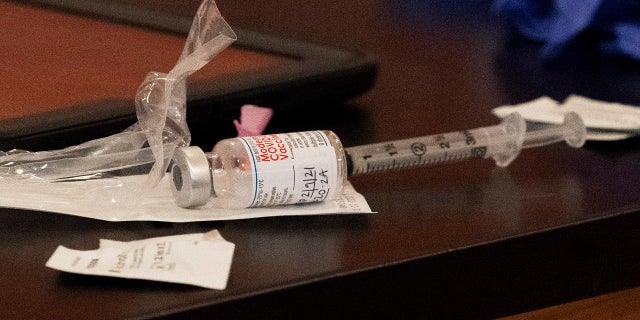 A vial of the Moderna coronavirus vaccine is displayed at a clinic organized by New York City's Department of Health, on Monday, Jan. 11. (AP)