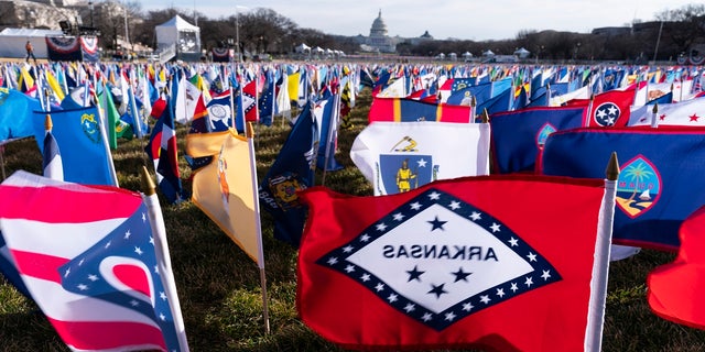 State flags are placed on the National Mall ahead of the inauguration. (AP)