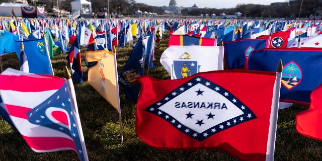 State flags are placed on the National Mall ahead of the inauguration. (AP)
