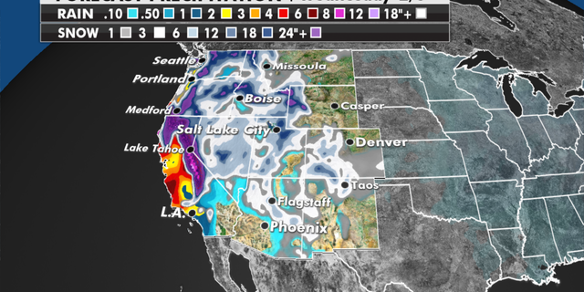 Expected rain and snowfall totals in the western U.S. (Fox News)