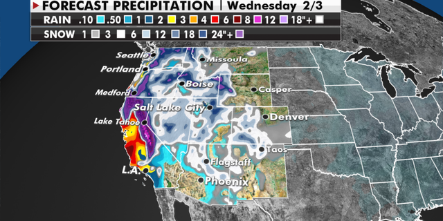 Expected rain and snowfall totals in the western U.S. (Fox News)