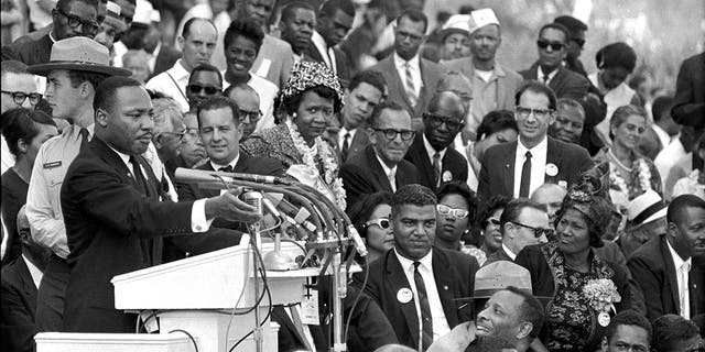 The Rev. Dr. Martin Luther King Jr., head of the Southern Christian Leadership Conference, addressed thousands of "I have a dream" speech at the Lincoln Memorial for the March on Washington for Jobs and Freedom, Washington, DC, August 28, 1963. (AP Photo / File)