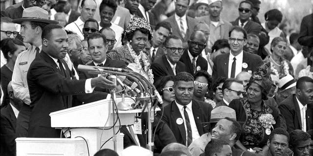 The Rev. Dr. Martin Luther King Jr., head of the Southern Christian Leadership Conference, addressed thousands of "I have a dream" speech at the Lincoln Memorial for the March on Washington for Jobs and Freedom, Washington, DC, August 28, 1963. (AP Photo / File)