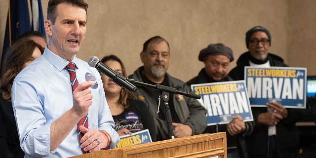 Rep. Frank Mrvan, D-Ind., campaigning with steelworkers.