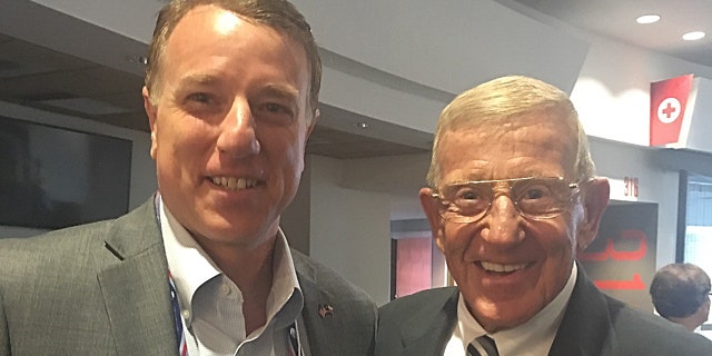 Rep. Pat Fallon, R-Texas, with his former Notre Dame football coach Lou Holtz. (Photo courtesy of Pat Fallon campaign)
