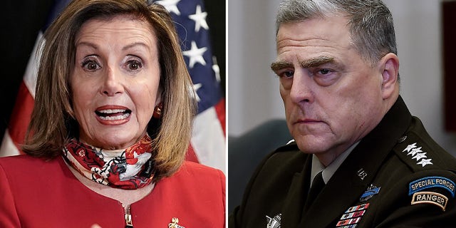 House Speaker Nancy Pelosi and Army Gen. Mark Milley, chairman of the Joint Chiefs of Staff. (Associated Press/Getty Images)