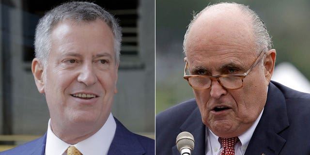 NewYork City Mayor Bill de Blasio, left, garnered a measly 28 percent favorable rating compared to Rudy Giuliani’s 32 percent in the survey released Tuesday.