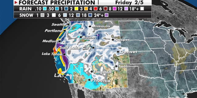 Forecasted precipitation totals for the western U.S. (Fox News)