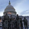 National Guardsmen gather on the East front of the U.S. Capitol in Washington, Monday, Jan. 18, 2021, ahead of the 59th presidential inauguration. (AP Photo/Susan Walsh)