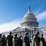 National Guardsmen stand outside the U.S. Capitol before a dress rehearsal for the 59th inaugural ceremony for President-elect Joe Biden and Vice President-elect Kamala Harris at the Capitol, Monday, Jan. 18, 2021, in Washington.