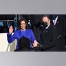 Kamala Harris is sworn in as vice president by Supreme Court Justice Sonia Sotomayor as her husband Doug Emhoff holds the Bible during the 59th Presidential Inauguration at the U.S. Capitol in Washington, Wednesday, Jan. 20, 2021.