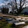 The Dome of the Capitol building is visible as riot gear is laid out on a field on Capitol Hill in Washington, Wednesday, Jan. 13, 2021. (AP Photo/Andrew Harnik)