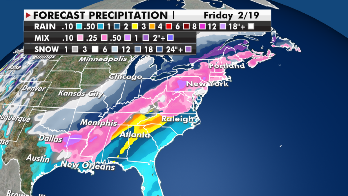 Expected rain and snowfall totals by the end of this week. (Fox News)