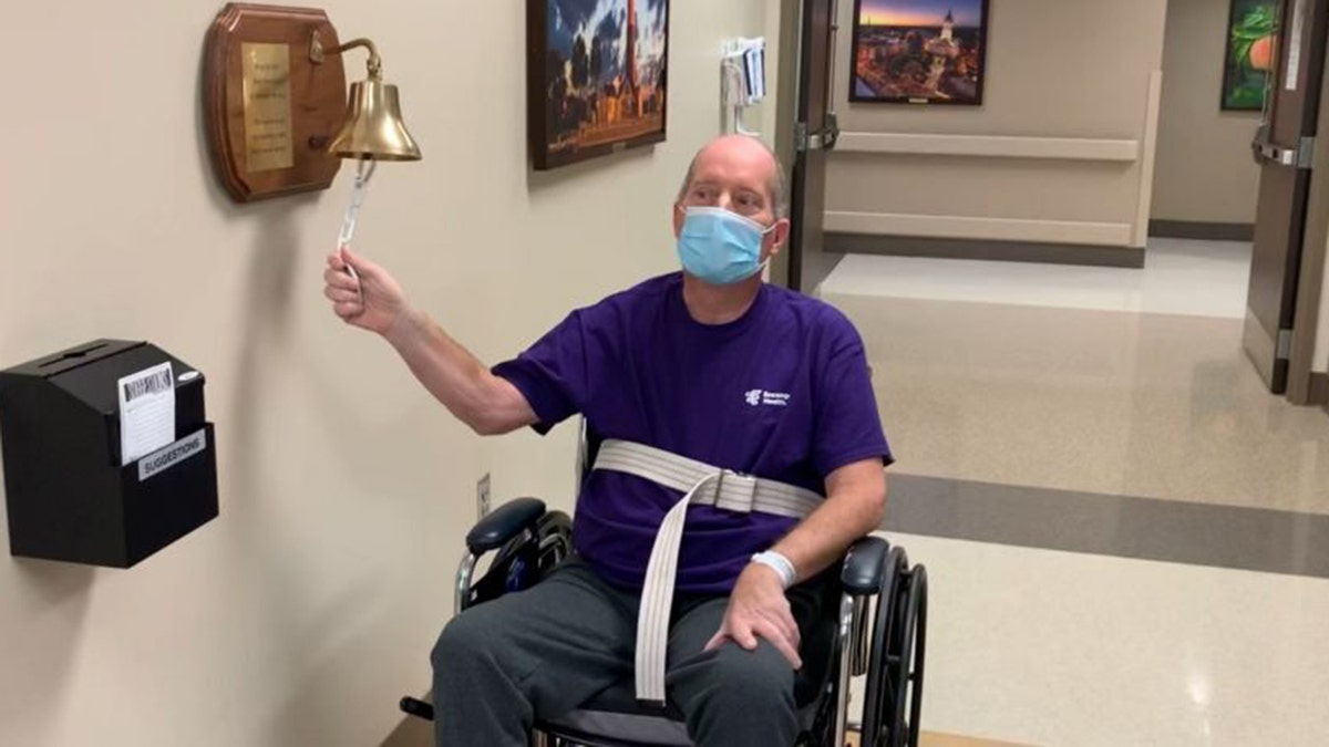 Chris Sickel’s first celebration was last Friday when before going home he rang the bell at Encompass Health Rehabilitation Hospital after a 10-day stay. (Chris Sickel)