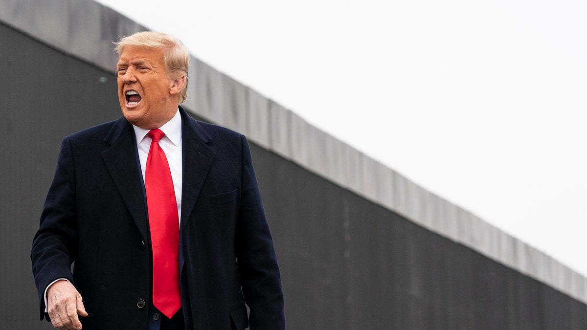 President Donald Trump reacts after speaking near a section of the U.S.-Mexico border wall, Tuesday, Jan. 12, 2021, in Alamo, Texas. Trump is the only American president to ever be impeached twice. (AP Photo/Alex Brandon)