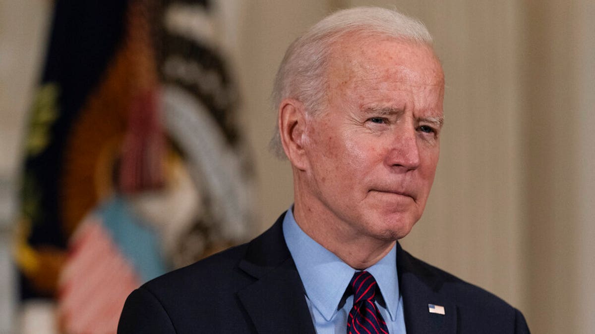 FILE: President Joe Biden speaks about the economy in the State Dinning Room of the White House in Washington. 