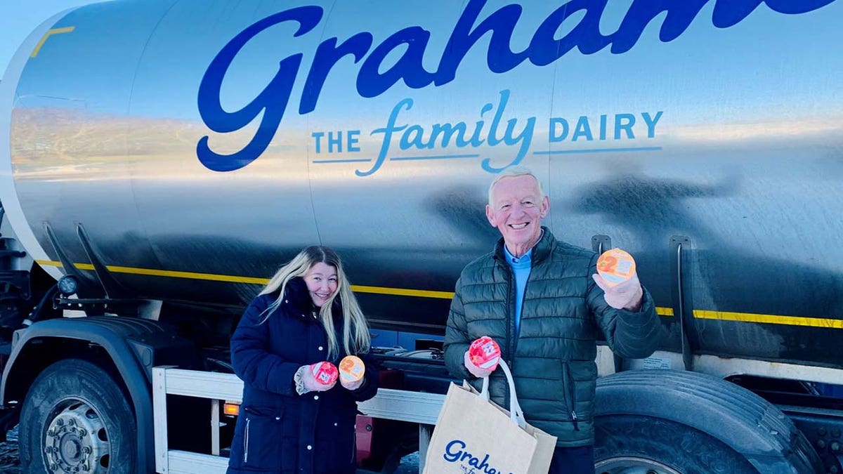 Charlene Leslie has since been awarded a year’s supply of free milk after lending a helping hand.