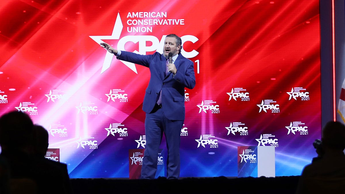 Sen. Ted Cruz addresses the Conservative Political Action Conference held in the Hyatt Regency on Feb. 26, 2021, in Orlando, Fla. Begun in 1974, CPAC brings together conservative organizations, activists and world leaders to discuss issues important to them. (Joe Raedle/Getty Images)