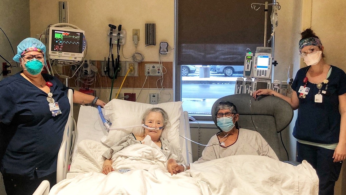 HSHS St. Elizabeth’s nurses made a memorable dinner date night for a married couple who are both patients in different areas of the hospital. Pictured left to right, Kim Presson, Terry Martinez, Frank Martinez and Hannah Schlemer.