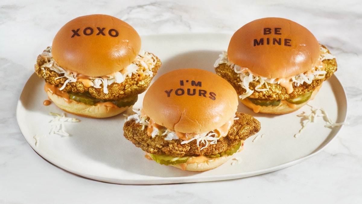 Fuku's rose gold-dusted spicy fried chicken sandwich. (American Express)