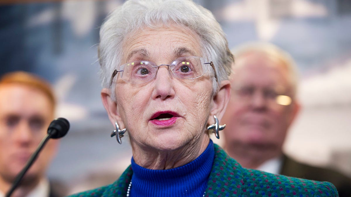 Rep. Virginia Foxx speaks at a news conference in the Capitol Visitor Center in support of the plaintiffs in the Sebelius v. Hobby Lobby Stores case. (Tom Williams/CQ Roll Call)