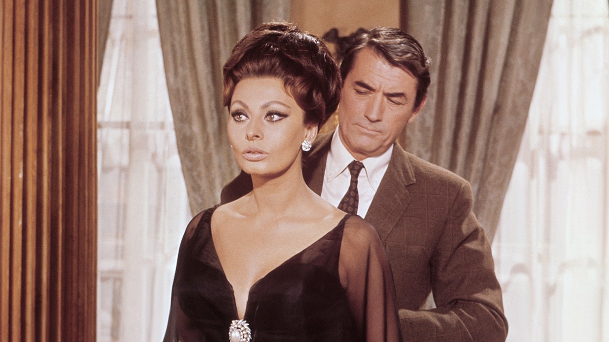 Sophia Loren and Gregory Peck on the set of 'Arabesque.'