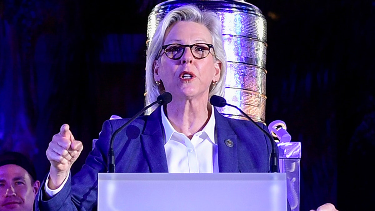 TAMPA, FLORIDA - SEPTEMBER 30: Mayor of Tampa Bay Jane Castor speaks during the 2020 Stanley Cup Champion rally on September 30, 2020 in Tampa, Florida. (Photo by Douglas P. DeFelice/Getty Images)