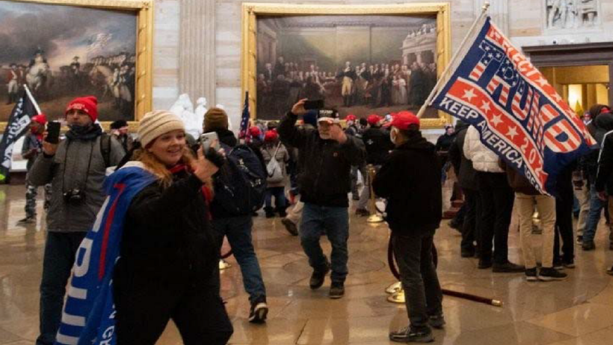 Jenny Louise Cudd inside the Capitol on Jan. 6. The impeachment trial into former President Donald Trump for allegedly inciting the attack on the Capitol continues on Thursday.
