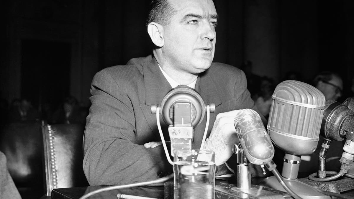 Sen. Joseph R. McCarthy (R-Wisc.) testifies in Washington, March 8, 1950 before a Senate foreign relations subcommittee named to hear his charges that Communists have infiltrated the State department. McCarthy was the first witness before the group. (AP Photo/Herbert K. White)