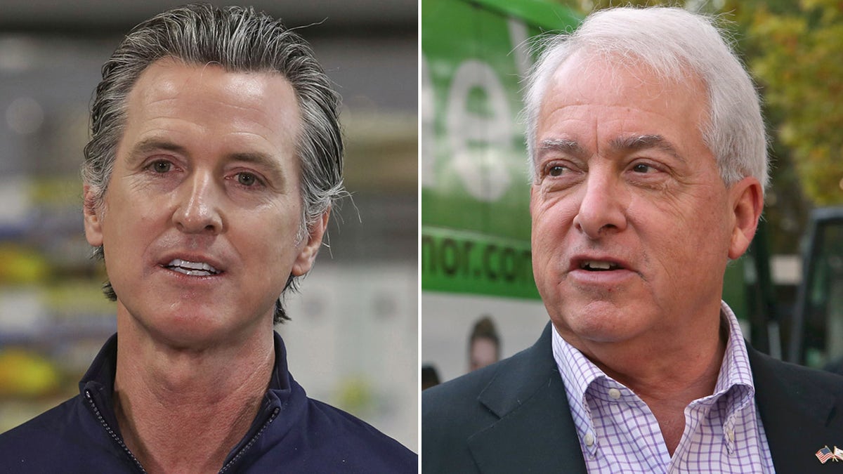 Republican businessman John Cox, right, criticized Democrat Gov. Gavin Newsom's response to the coronavirus. (Getty Images/AP)