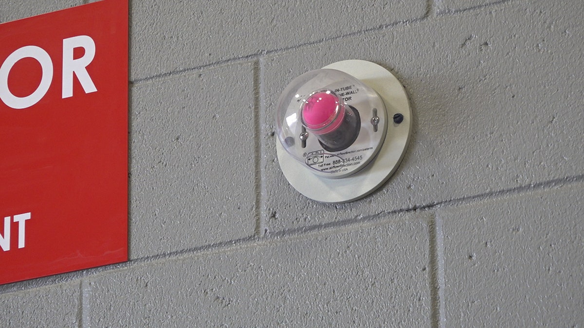 Doors throughout the station automatically close with an air pressure system that helps push out toxins. This pink ping pong ball demonstrates the air pressure moving back and forth. When the doors are closed you will see the ball and know the room is air tight. When the door opens the ball goes away 