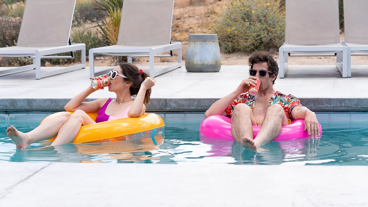 Andy Samberg (right) received a Golden Globe nomination for his work in Hulu's 'Palm Springs,' which was also nominated for best motion picture - musical or comedy. (Photo by: Jessica Perez/Hulu)
