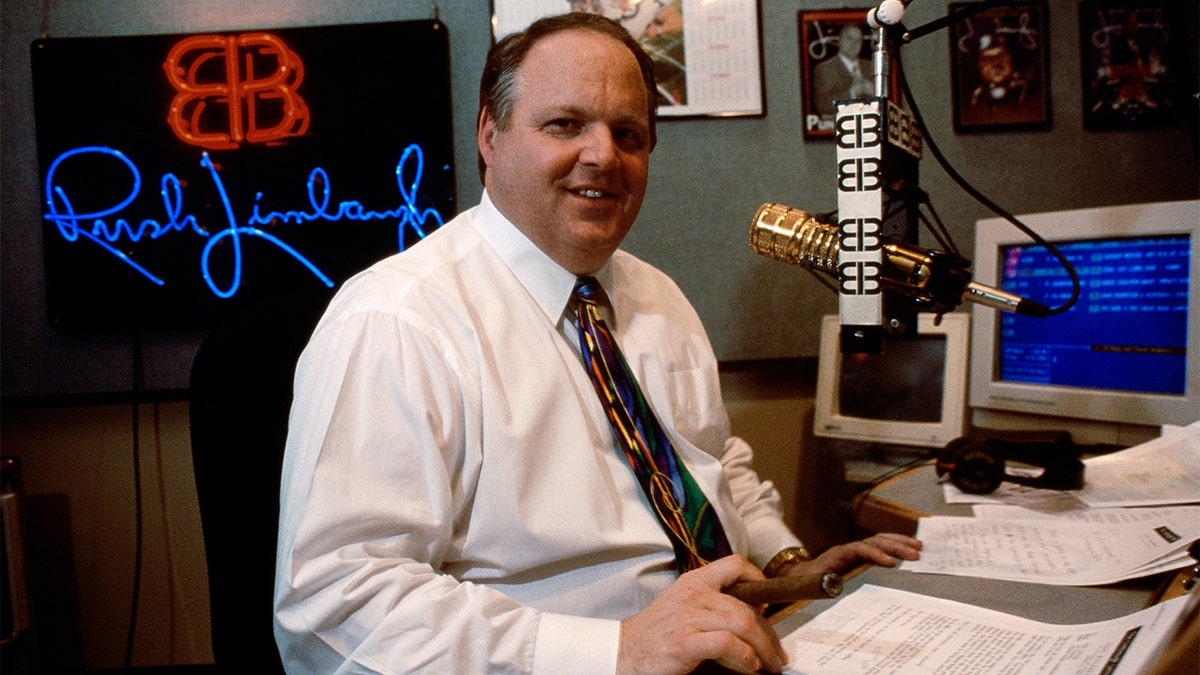 Rush Limbaugh in his studio during his radio show (Photo by Mark Peterson/Corbis via Getty Images)