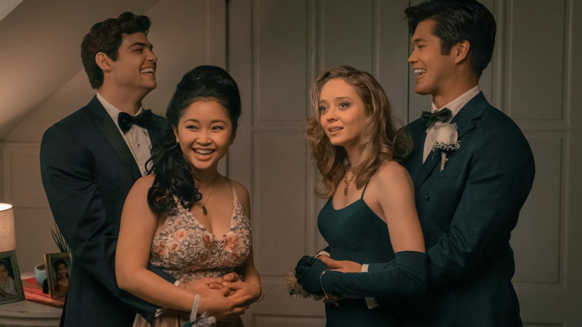 Noah Centineo as Peter Kavinsky, Lana Condor as Lara Jean Covey, Ross Butler as Trevor, Madeline Arthur as Chris. 