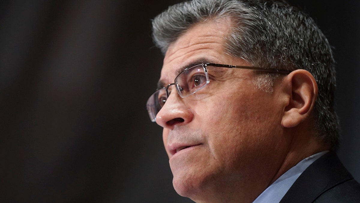 Xavier Becerra speaks during his confirmation hearing to be secretary of Health and Human Services before the Senate Health, Education, Labor and Pensions Committee, Tuesday, Feb. 23, 2021 on Capitol Hill in Washington. (Leigh Vogel/Pool via AP)