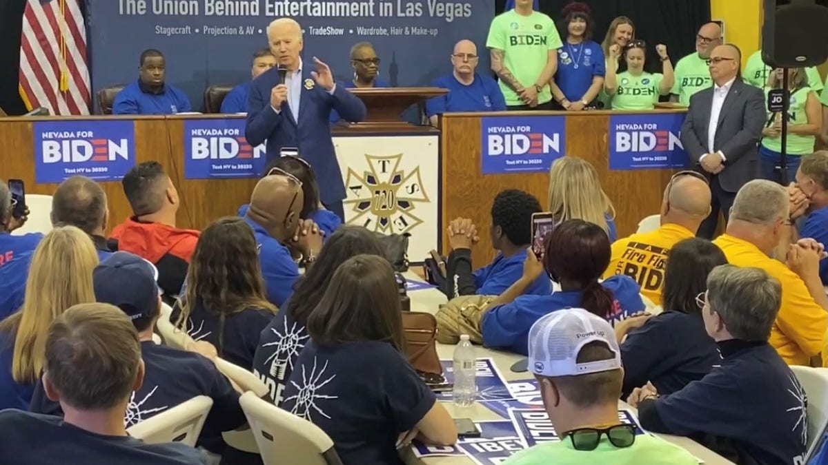 Then-Democratic presidential candidate Joe Biden campaigns in Las Vegas, Nevada on Feb. 21, 2020, ahead of the state's Democratic presidential caucuses.