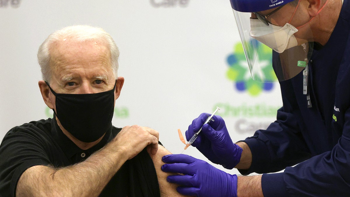 FILE - President-elect Joe Biden receives the second dose of a COVID-19 Vaccination from Chief Nurse Executive Ric Cuming at ChristianaCare Christiana Hospital on Jan. 11, 2021. (Photo by Alex Wong/Getty Images)