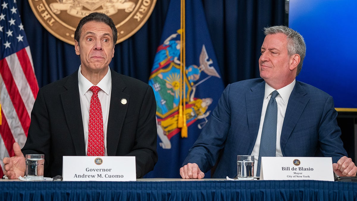 NEW YORK, NY - MARCH 2: New York state Gov. Andrew Cuomo and New York City Mayor Bill DeBlasio speak during a news conference on the first confirmed case of COVID-19 in New York on March 2, 2020 in New York City. (Photo by David Dee Delgado/Getty Images)
