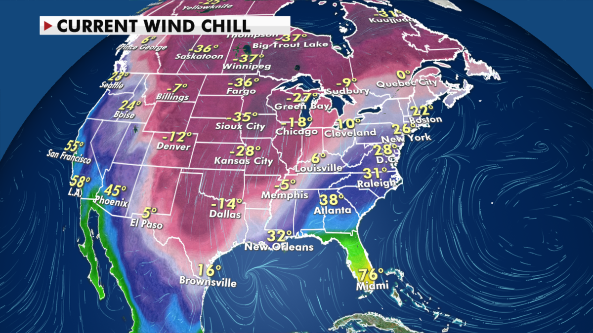 Current wind chill conditions around the U.S. (Fox News)