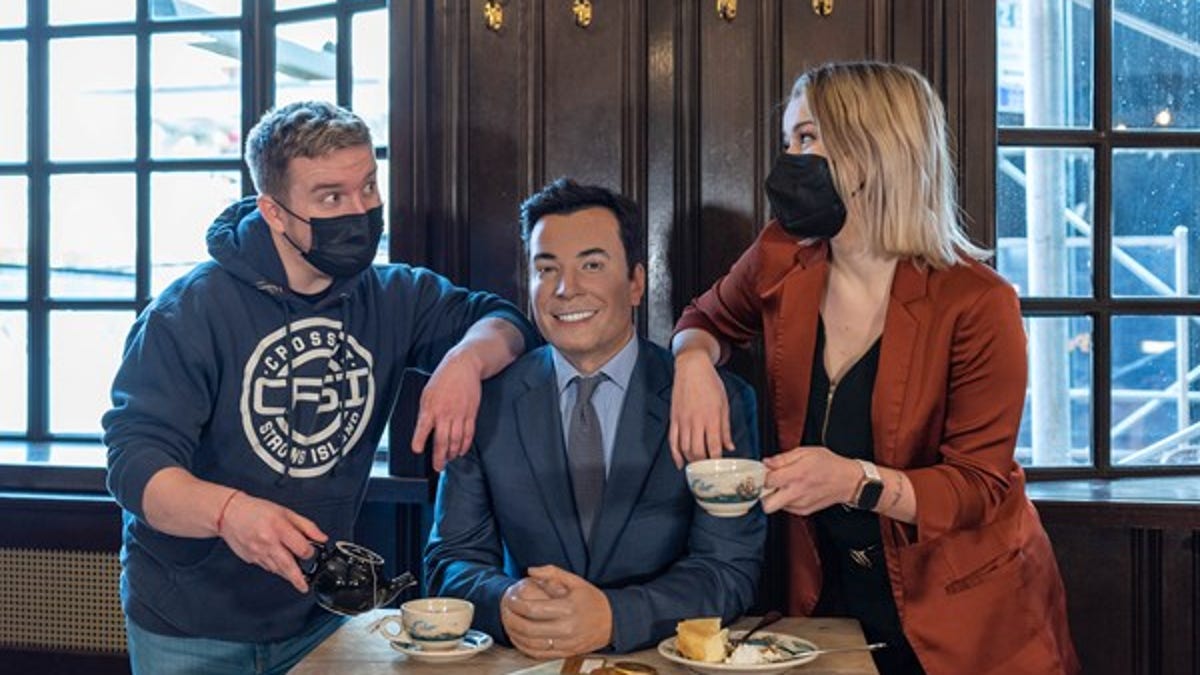 Jimmy Fallon's wax figure has a seat at the table at Peter Luger in Brooklyn. (Madame Tussauds)