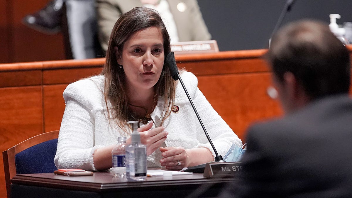 Rep. Elise Stefanik, R-N.Y., questions Secretary of Defense Mark Esper during a House Armed Services Committee hearing on July 9, 2020, in Washington, D.C. Stefanik is gaining support to oust Rep. Liz Cheney, R-Wyo., as the Republican conference chair. (Greg Nash-Pool/Getty Images)