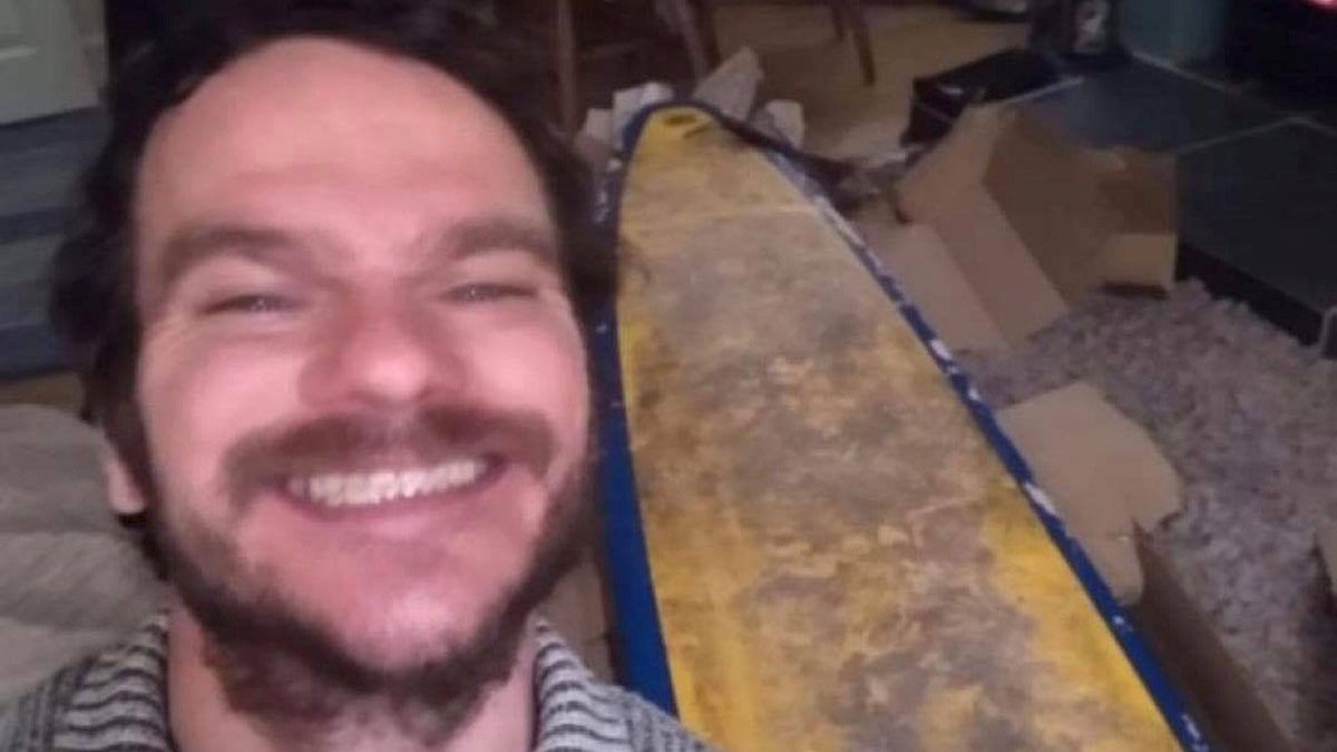 Lee Brogan couldn't believe he was reunited with his board after it had drifted 400 miles away to the Shetland Islands from Runswick Bay in Scarborough, North York, in November.